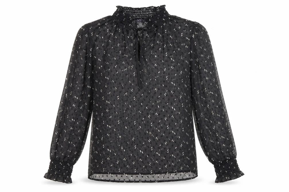 Marks & Spencer Womens Black Geometric Polyester Basic Blouse Size 10 V-Neck