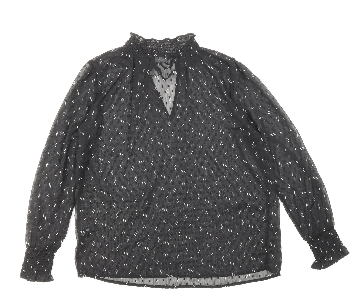 Marks and Spencer Womens Black Geometric Polyester Basic Blouse Size 10 V-Neck