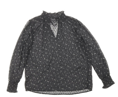 Marks & Spencer Womens Black Geometric Polyester Basic Blouse Size 10 V-Neck
