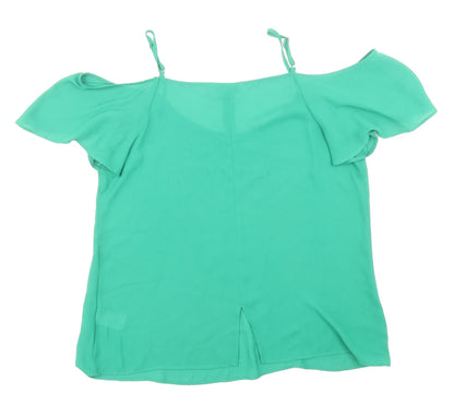 Peacocks Womens Green Polyester Basic Blouse Size 12 Scoop Neck