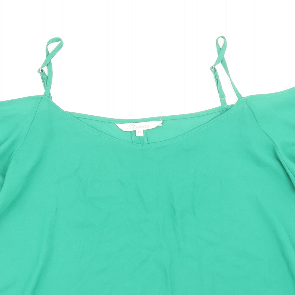 Peacocks Womens Green Polyester Basic Blouse Size 12 Scoop Neck