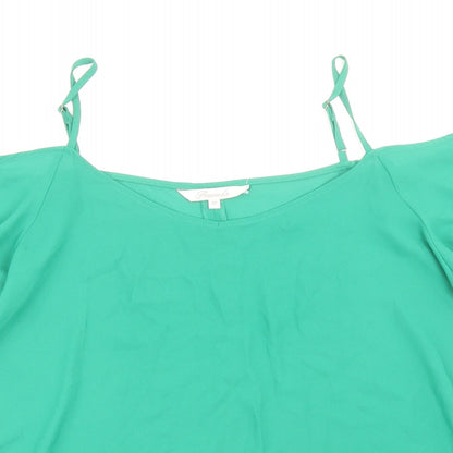 Peacocks Womens Green Polyester Basic Blouse Size 12 Scoop Neck