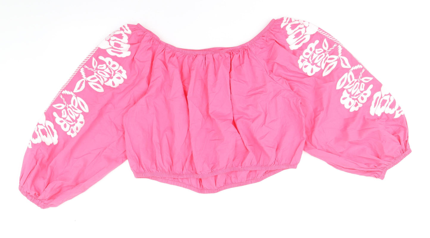 Marks and Spencer Womens Pink 100% Cotton Basic Blouse Size 22 Off the Shoulder