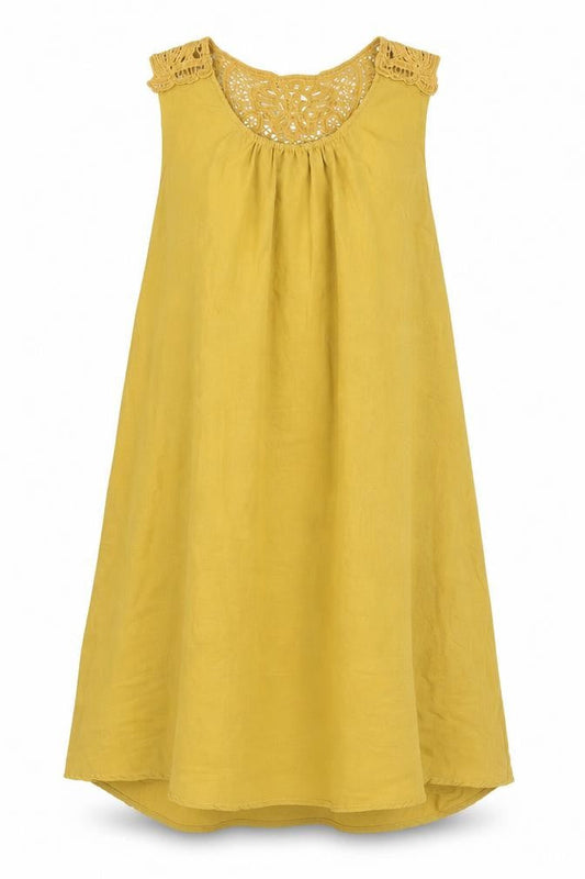 H&M Womens Yellow Geometric Polyester Tank Dress Size 8 Round Neck Pullover