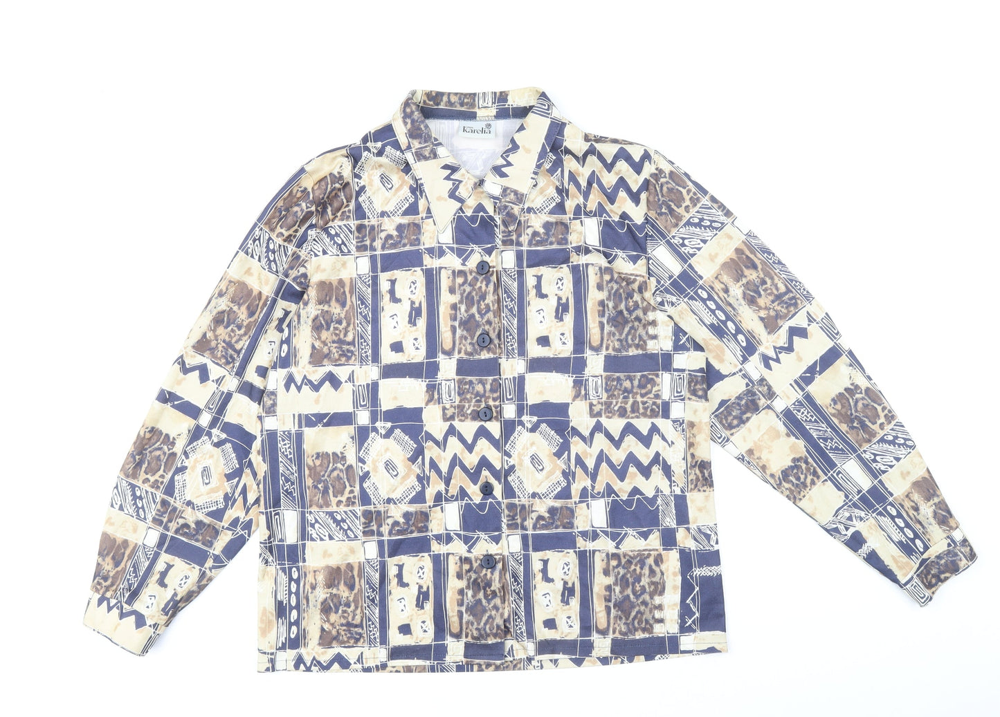 Finnkarelia Womens Multicoloured Geometric Polyester Basic Button-Up Size 8 Round Neck