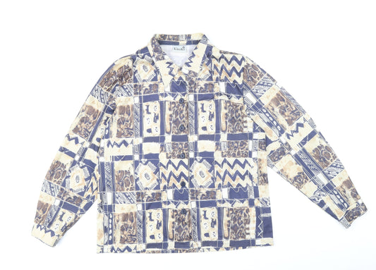 Finnkarelia Womens Multicoloured Geometric Polyester Basic Button-Up Size 8 Round Neck