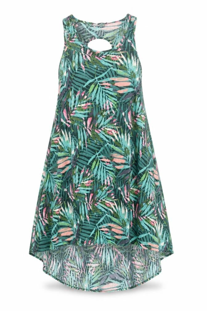 TU Womens Green Floral Viscose A-Line Size S Scoop Neck Pullover