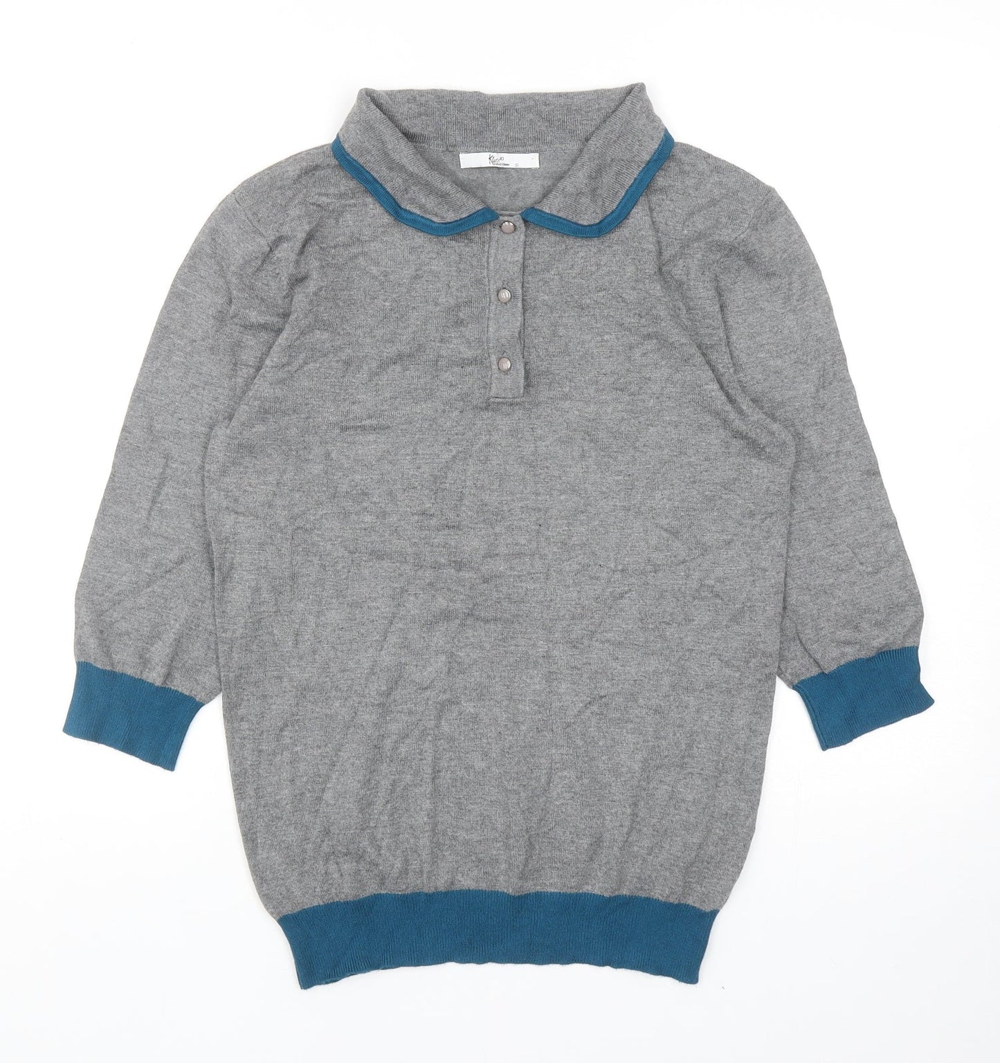 Klass Collection Womens Grey Round Neck Viscose Pullover Jumper Size S - Peter Pan collar