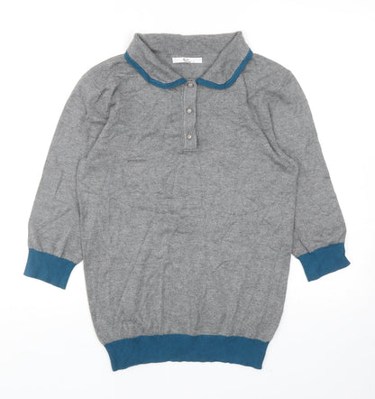 Klass Collection Womens Grey Round Neck Viscose Pullover Jumper Size S - Peter Pan collar