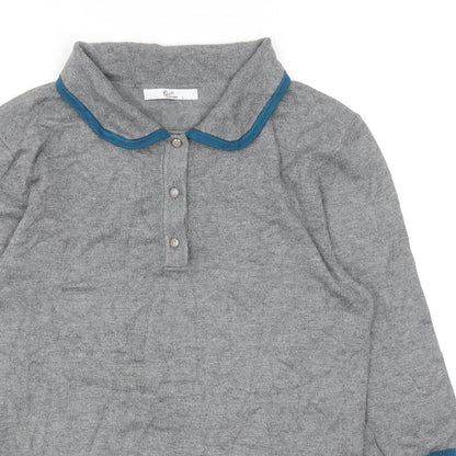 Klass Collection Womens Grey Round Neck Viscose Pullover Jumper Size S - Peter Pan collar