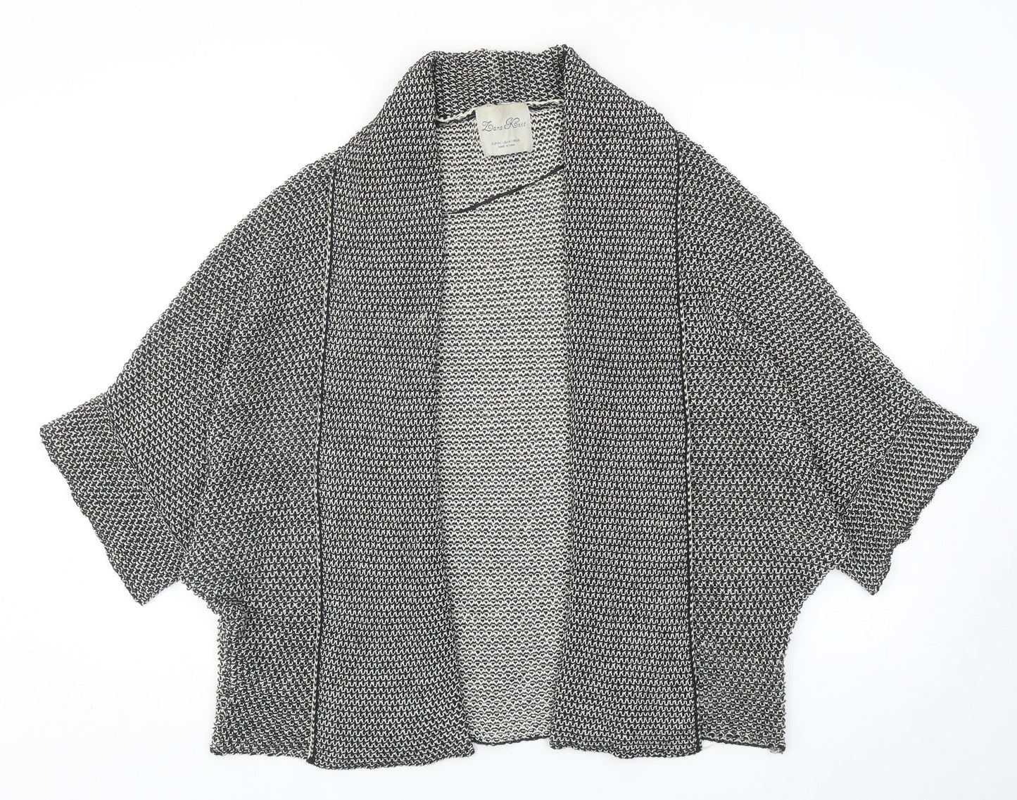 Zara Womens Black V-Neck Geometric Cotton Cardigan Jumper Size M