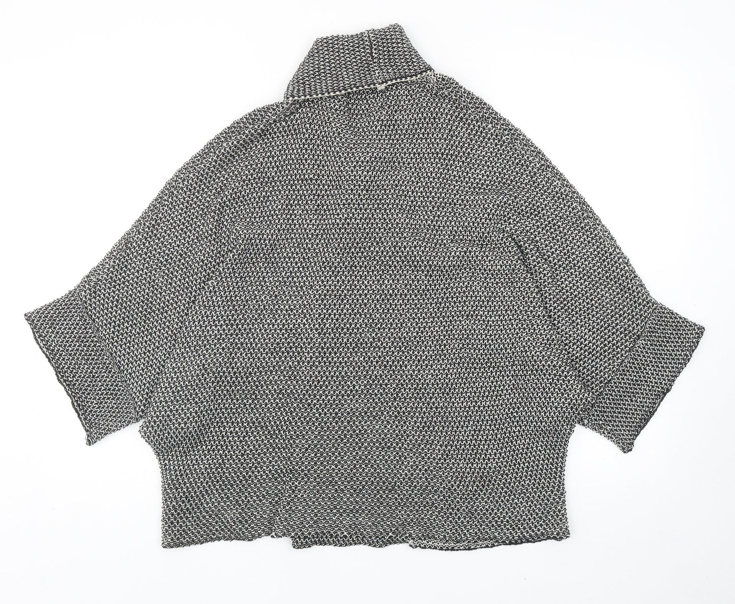 Zara Womens Black V-Neck Geometric Cotton Cardigan Jumper Size M