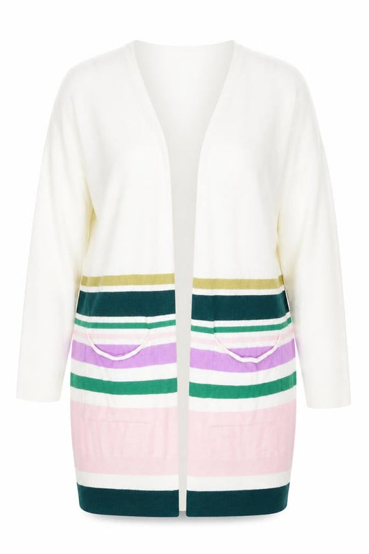 Kaleidoscope Womens Multicoloured V-Neck Striped Cotton Cardigan Jumper Size 16