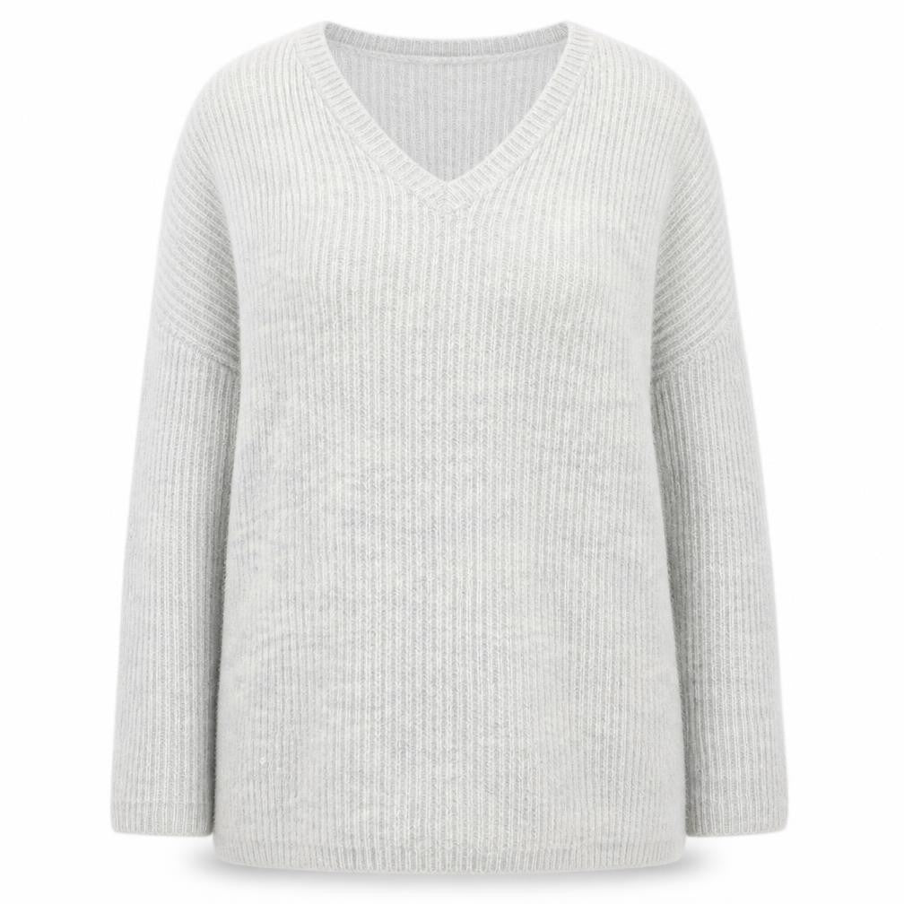 Glamorous Womens Grey V-Neck Acrylic Pullover Jumper Size S