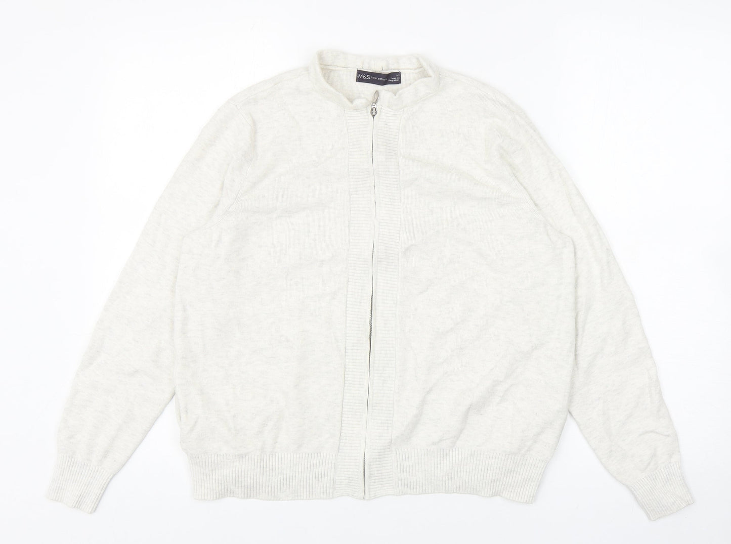 Marks and Spencer Womens Grey Round Neck Viscose Full Zip Jumper Size M