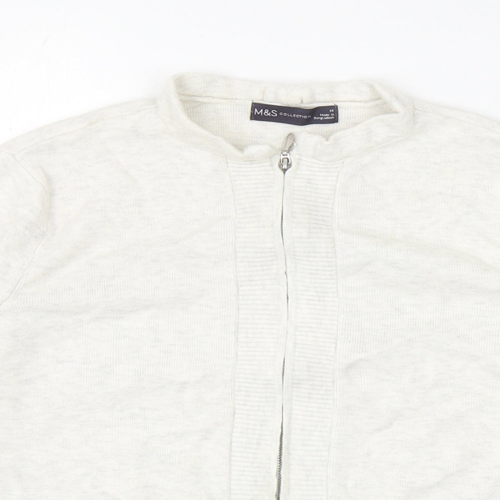 Marks and Spencer Womens Grey Round Neck Viscose Full Zip Jumper Size M