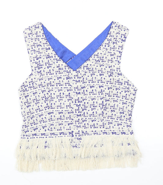 Drole de copine Womens Blue Geometric Polyester Basic Blouse Size S V-Neck