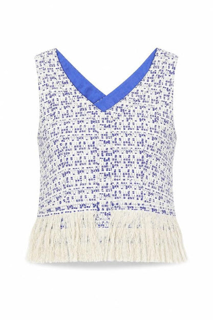 Drole de copine Womens Blue Geometric Polyester Basic Blouse Size S V-Neck