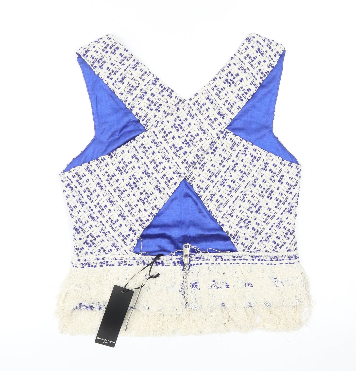 Drole de copine Womens Blue Geometric Polyester Basic Blouse Size S V-Neck
