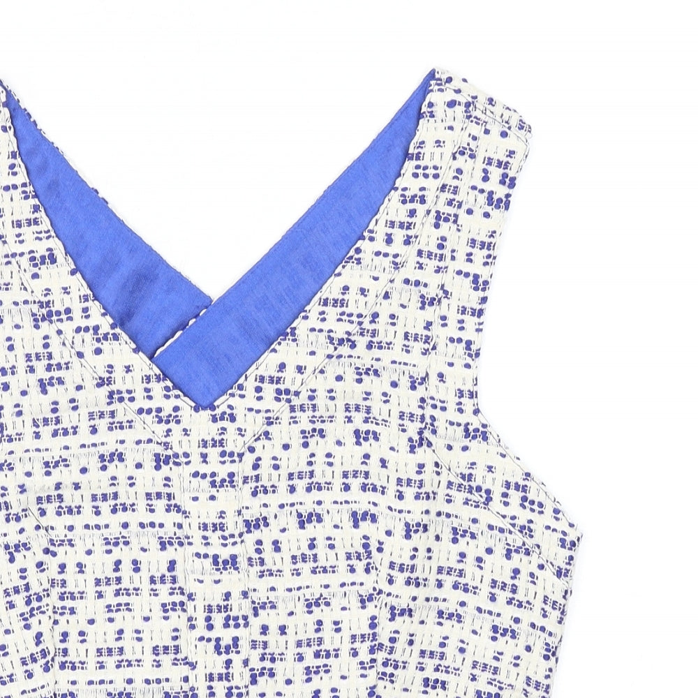 Drole de copine Womens Blue Geometric Polyester Basic Blouse Size S V-Neck