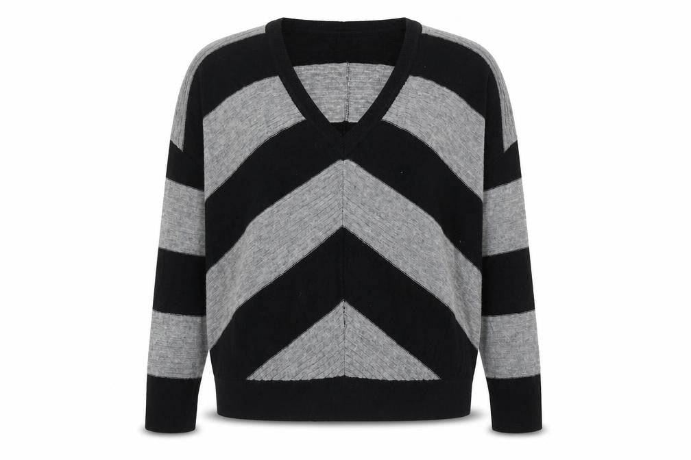 Splendid Womens Black V-Neck Striped Nylon Pullover Jumper Size M