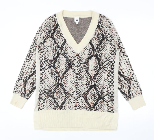 River Island Womens Beige V-Neck Animal Print Viscose Pullover Jumper Size 6 - Snakeskin Pattern