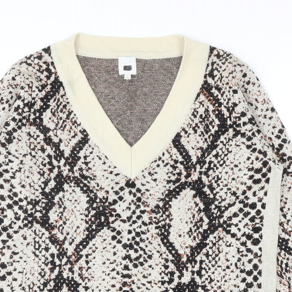 River Island Womens Beige V-Neck Animal Print Viscose Pullover Jumper Size 6 - Snakeskin Pattern