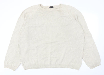 BHS Womens Beige Round Neck Cotton Pullover Jumper Size 2XL