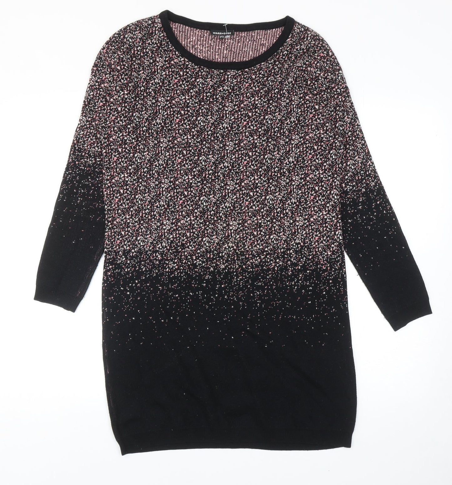 Warehouse Womens Black Geometric Cotton Jumper Dress Size 8 Round Neck Pullover