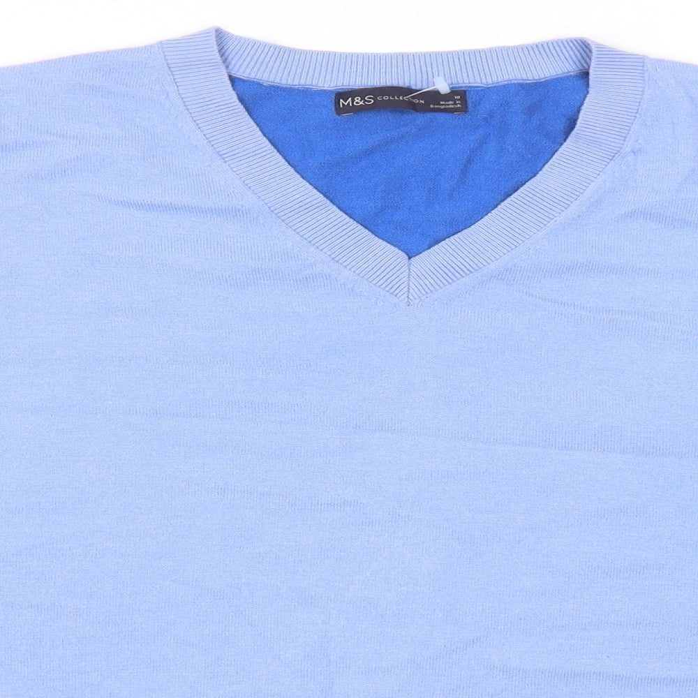 Marks and Spencer Womens Blue V-Neck Viscose Pullover Jumper Size 18 - Colourblock