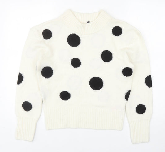 Marks and Spencer Womens Ivory Mock Neck Polka Dot Acrylic Pullover Jumper Size XS