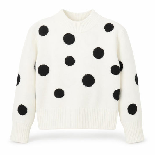 Marks & Spencer Womens Ivory Mock Neck Polka Dot Acrylic Pullover Jumper Size XS