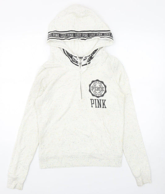 PINK Womens Ivory Cotton Pullover Hoodie Size S Zip