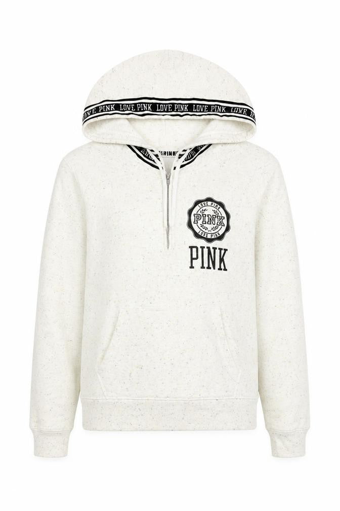 PINK Womens Ivory Cotton Pullover Hoodie Size S Zip