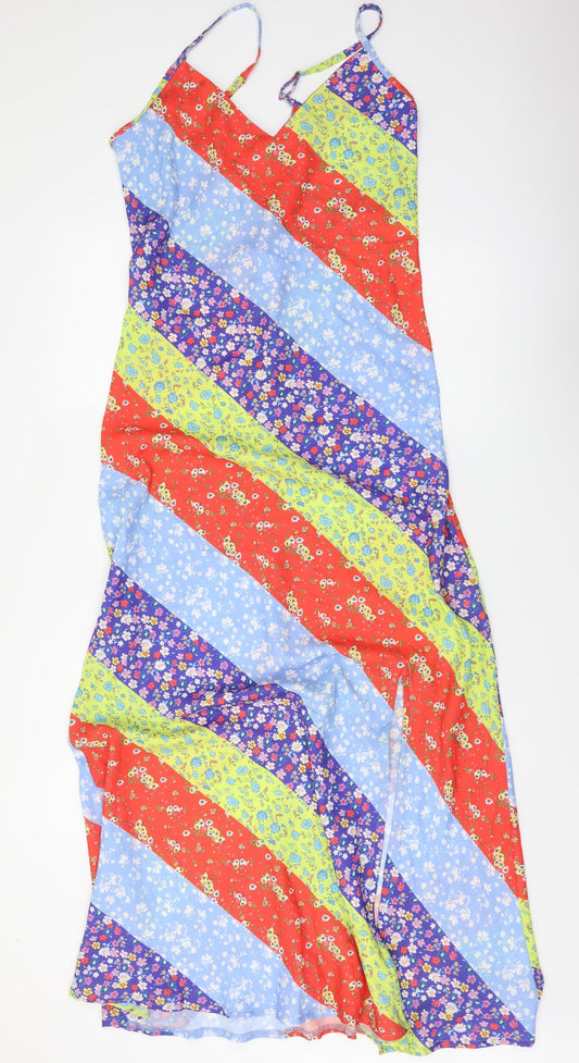 Fashion Us Womens Multicoloured Floral Polyester Maxi Size 10 V-Neck Tie