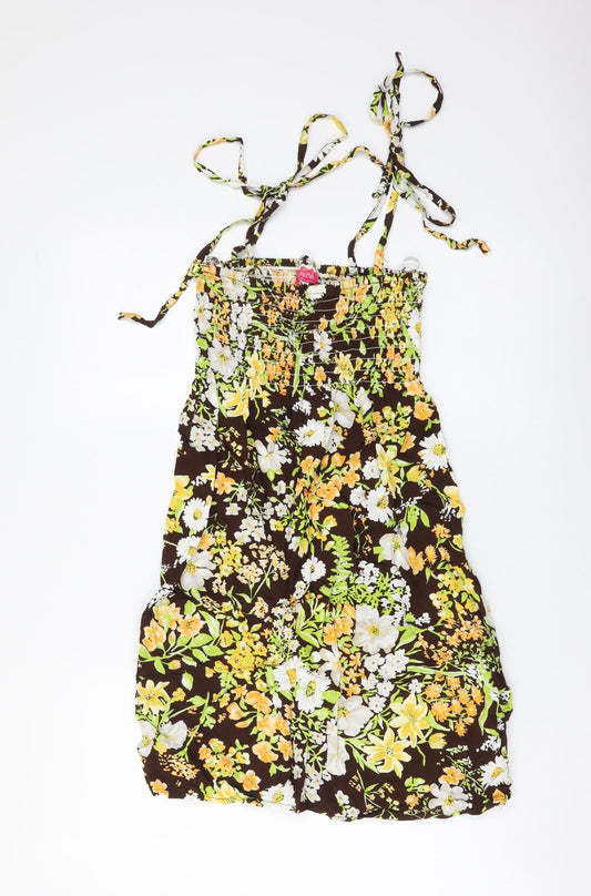 Hussy Moffo Womens Multicoloured Floral Viscose Mini Size 10 Square Neck Pullover