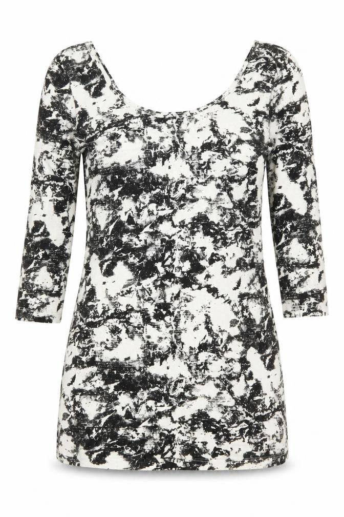 Internacionale Womens Black Geometric Cotton Basic Blouse Size 10 Scoop Neck