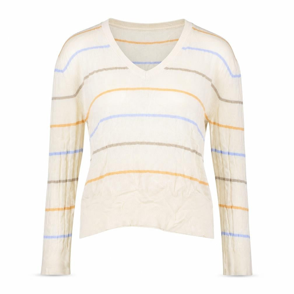 Marks & Spencer Womens Multicoloured V-Neck Striped Viscose Pullover Jumper Size L