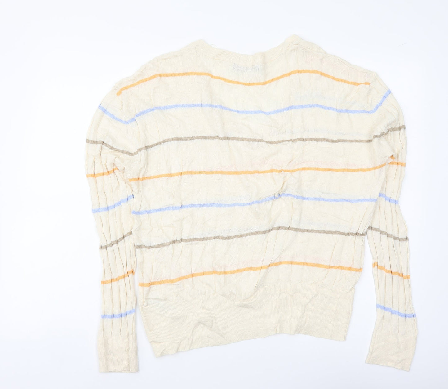 Marks and Spencer Womens Multicoloured V-Neck Striped Viscose Pullover Jumper Size L