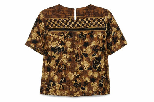 Melisa Lawrence Womens Brown Floral Viscose Basic T-Shirt Size M Round Neck