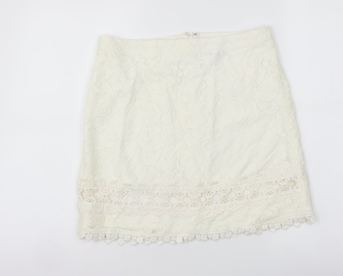 Topshop Womens Ivory Polyamide A-Line Skirt Size 10 Zip - Lace Detail