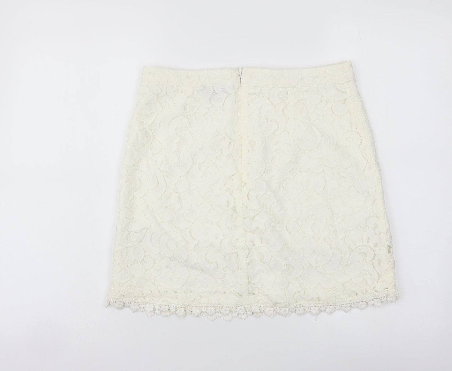 Topshop Womens Ivory Polyamide A-Line Skirt Size 10 Zip - Lace Detail
