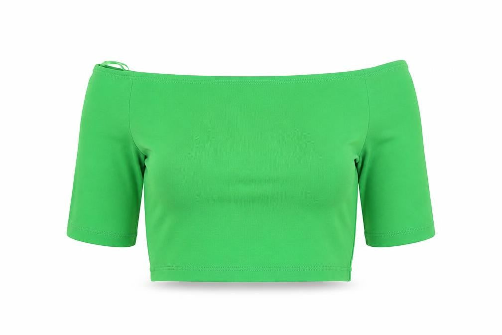 Zara Womens Green Polyester Cropped Blouse Size M Off the Shoulder