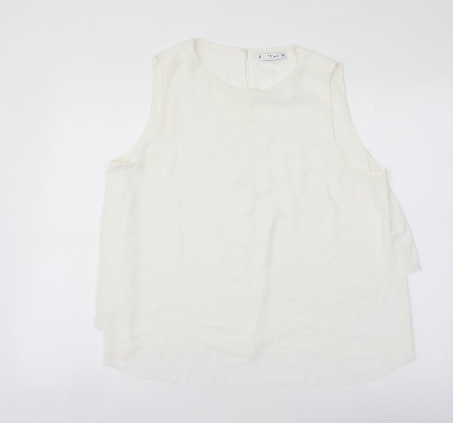 Mango Womens Ivory Polyester Basic Tank Size L Round Neck