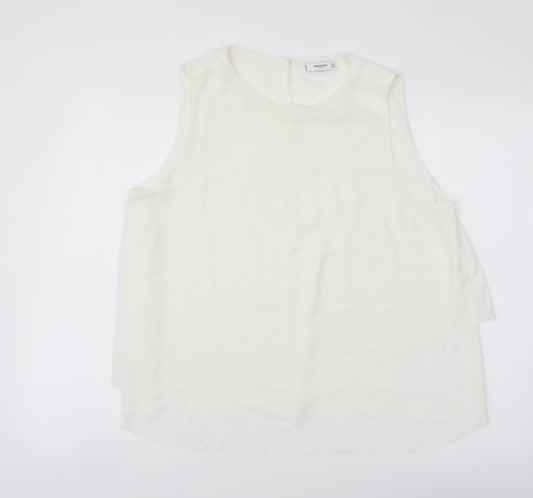 Mango Womens Ivory Polyester Basic Tank Size L Round Neck