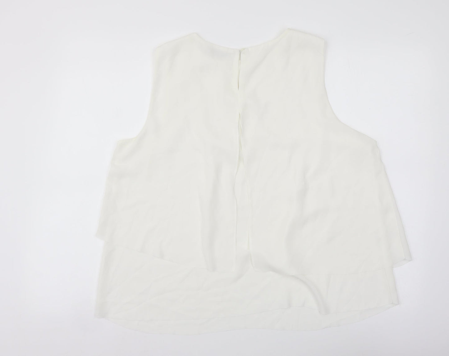 Mango Womens Ivory Polyester Basic Tank Size L Round Neck