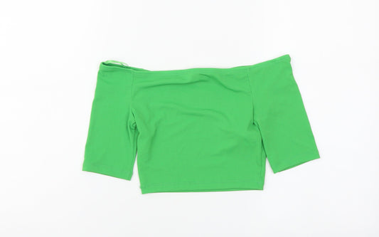 Zara Womens Green Polyester Cropped T-Shirt Size M Off the Shoulder