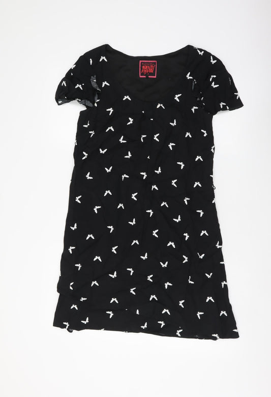 Butterfly Womens Black Geometric Viscose T-Shirt Dress Size 8 Scoop Neck Pullover - Butterfly Print