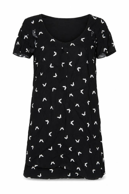 Butterfly Womens Black Geometric Viscose T-Shirt Dress Size 8 Scoop Neck Pullover - Butterfly Print