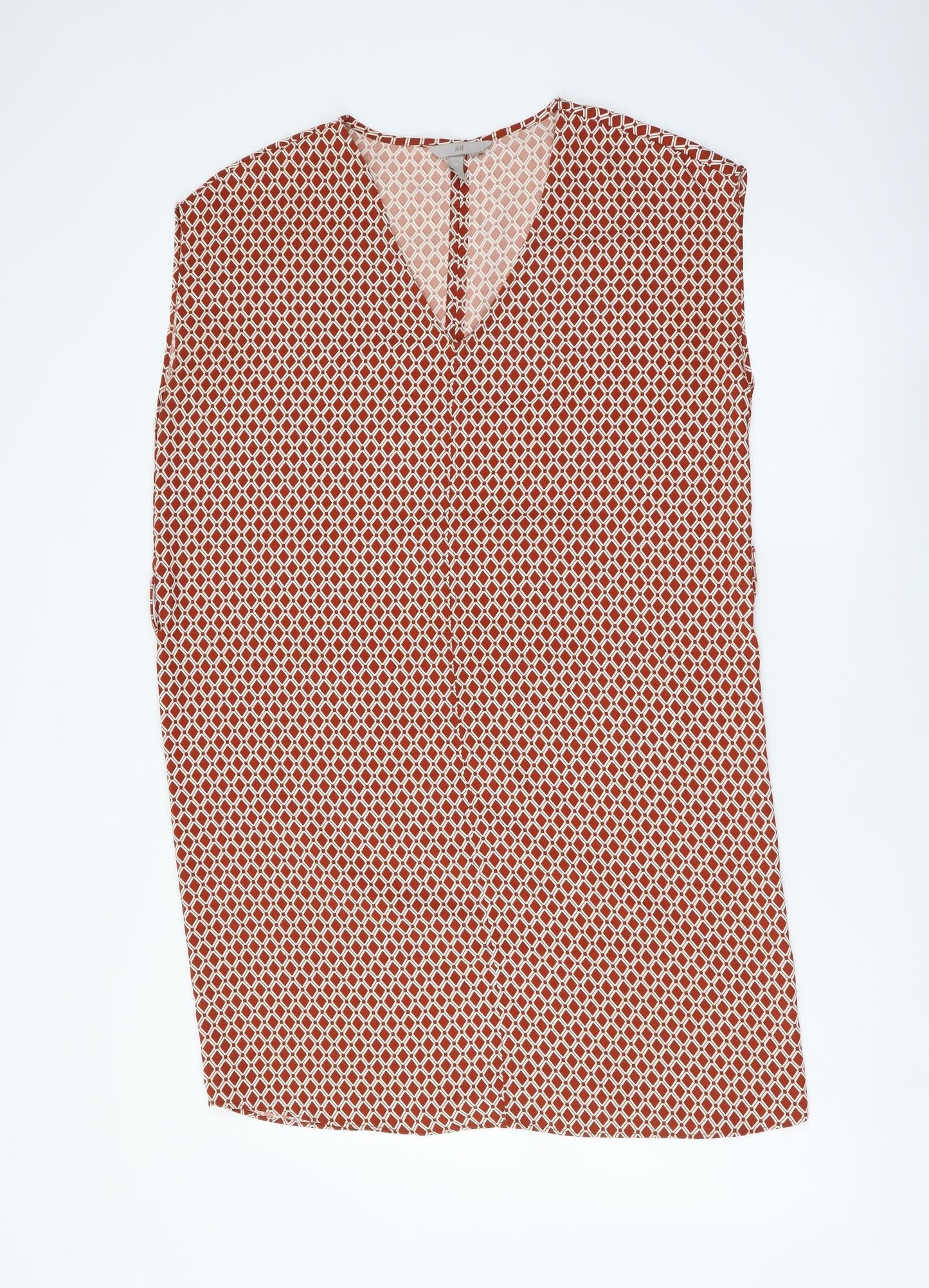 H&M Womens Brown Geometric Polyester Shift Size M V-Neck Pullover
